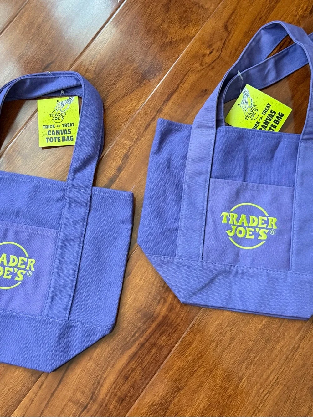 Trader Joe's Purple Canvas Tote Bag - Small Everyday Shopper 2 sets - Picture 2 of 2